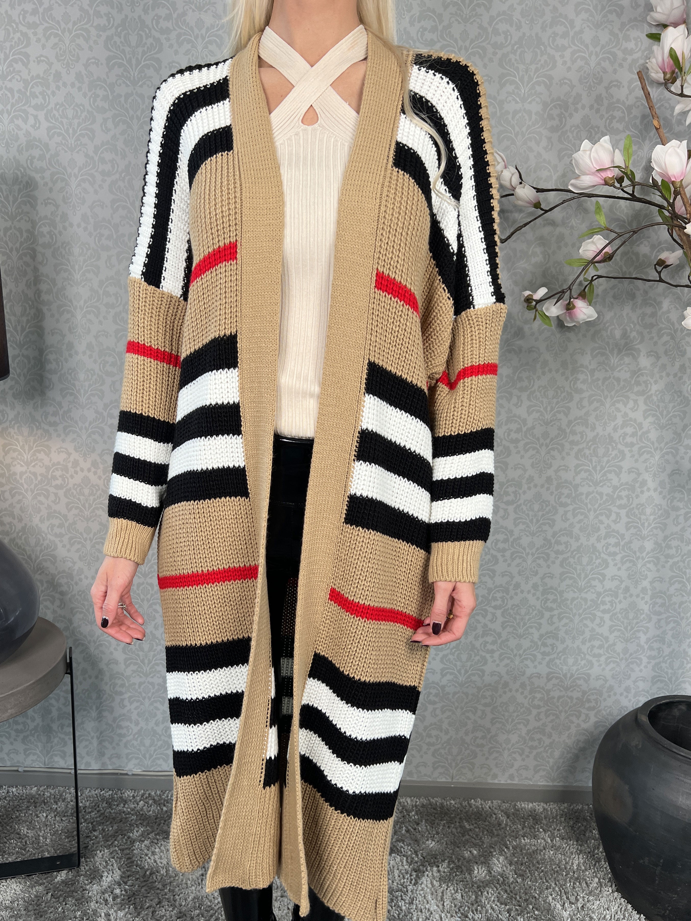 Mikla - Lang stribet cardigan i strik